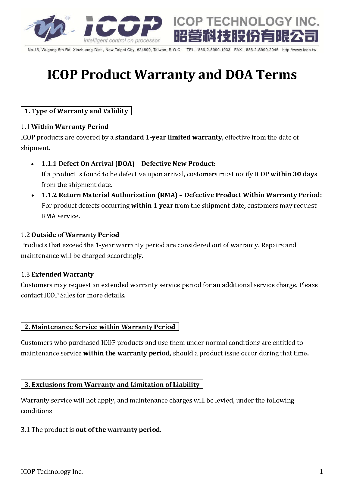 ICOP Product Warranty and DOA Terms(1)