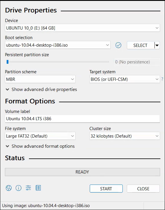 Creating a bootable Ubuntu 10.04 SD card with Rufus