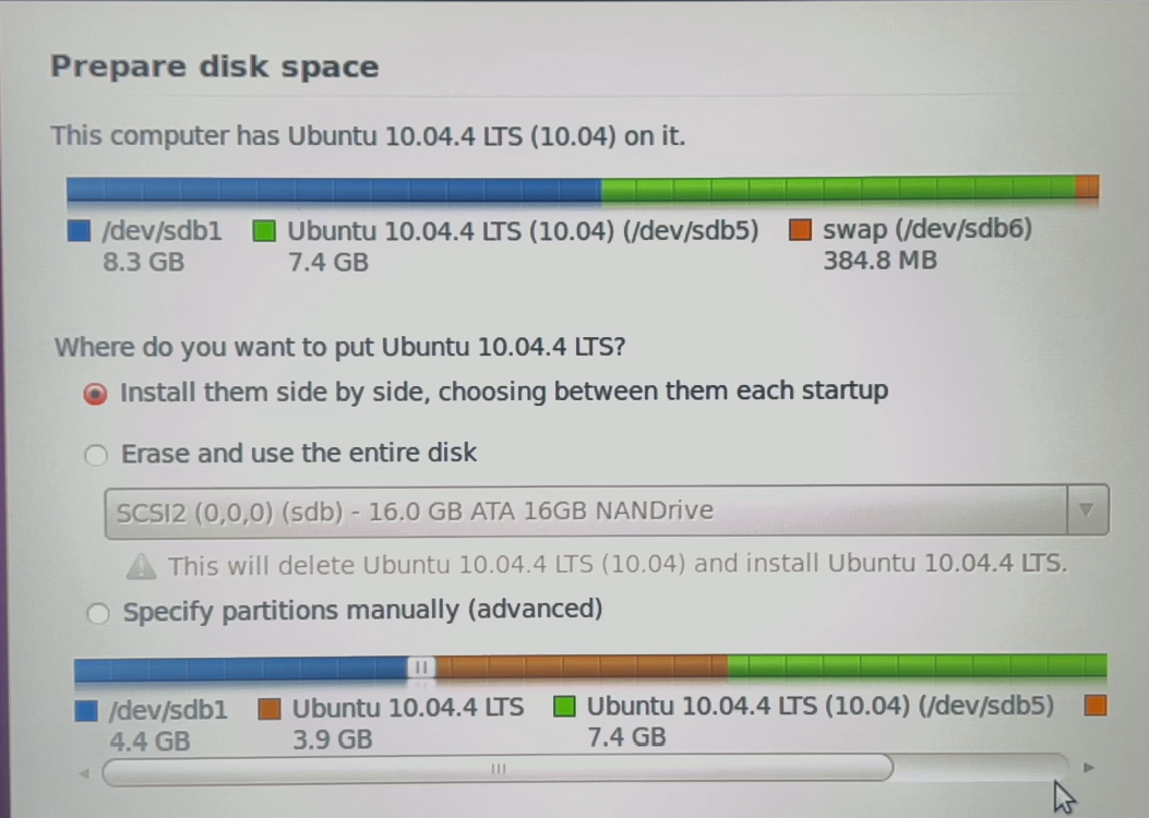 Ubuntu 10.04 disk configuration