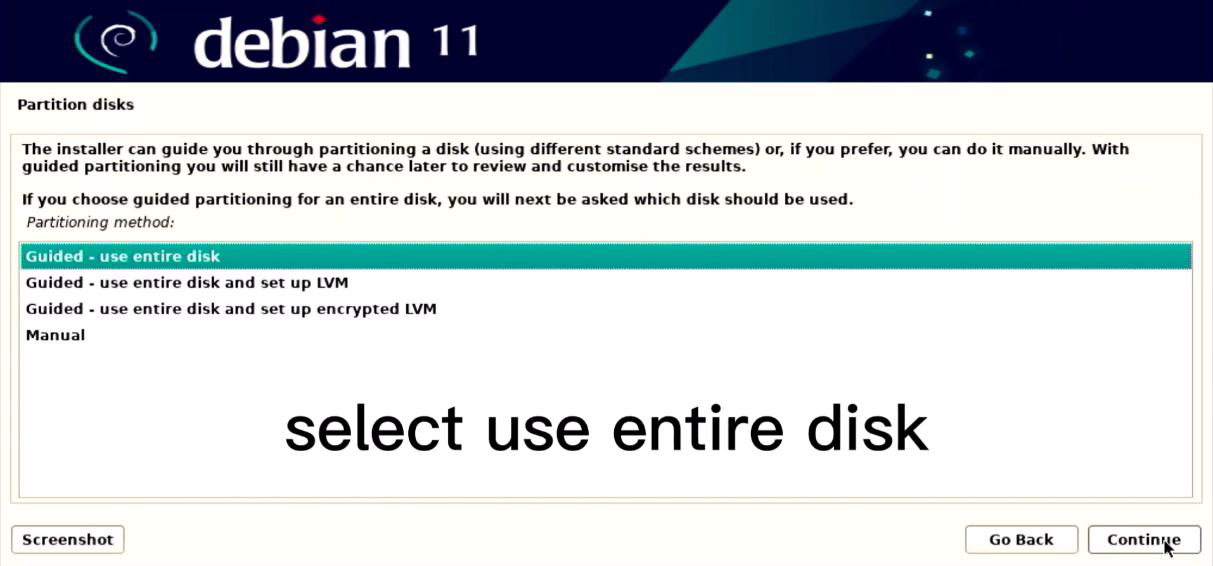 Select use entire disk