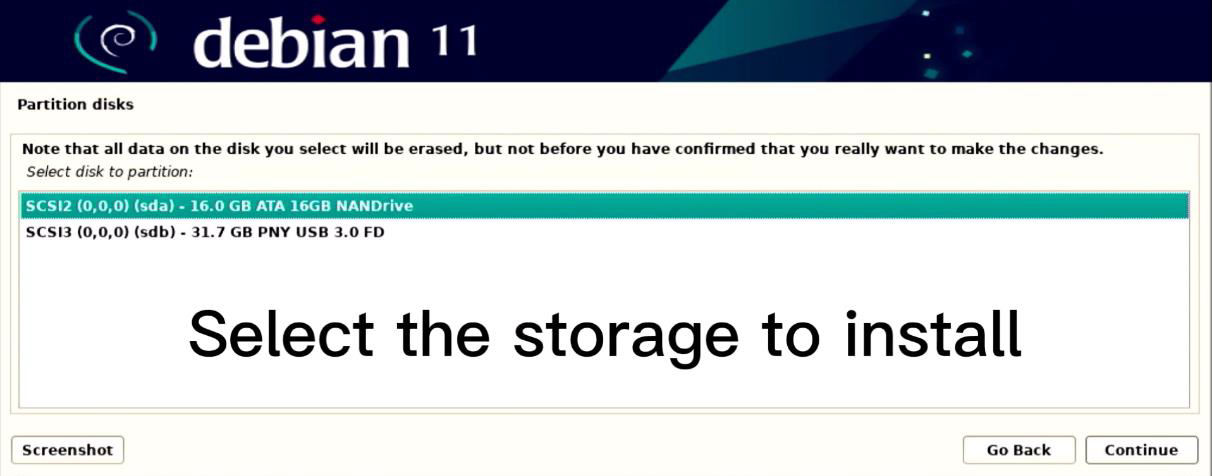 Select the storage to install