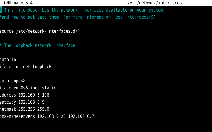 sudo nano /etc/network/interfaces