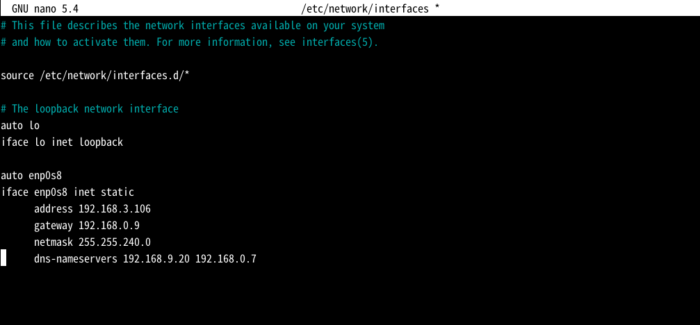 sudo nano /etc/network/interfaces